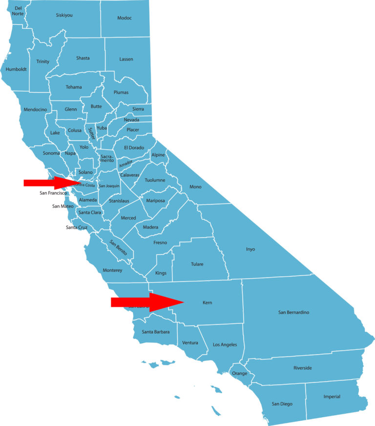 California Kern and Contra Costa Counties map