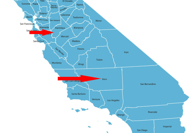 California Kern and Stanislaus Counties map