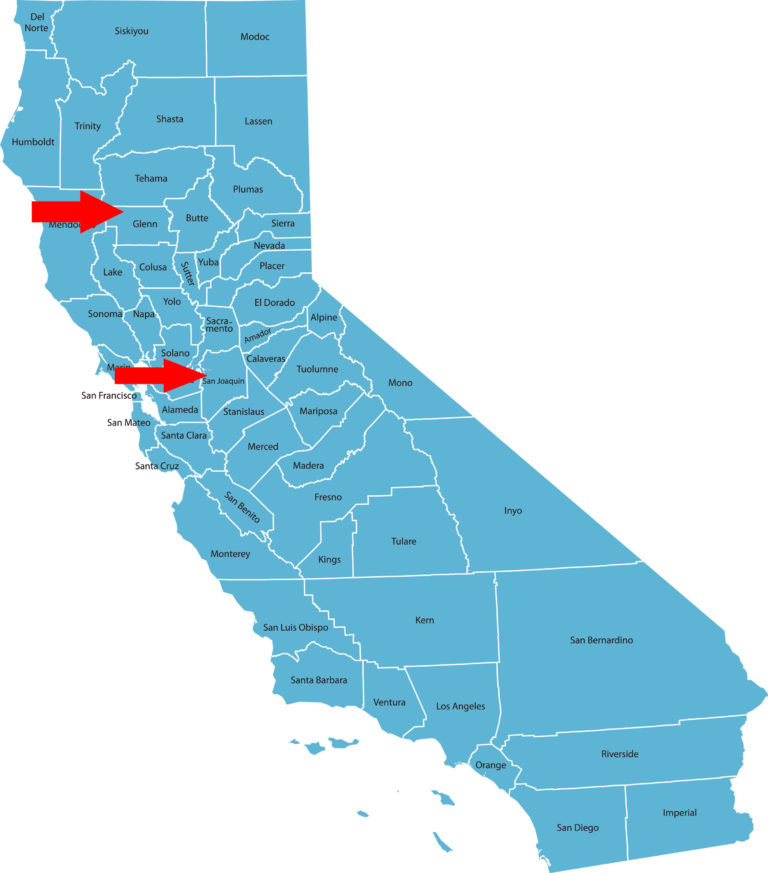 California San Joaquin and Glenn Counties map