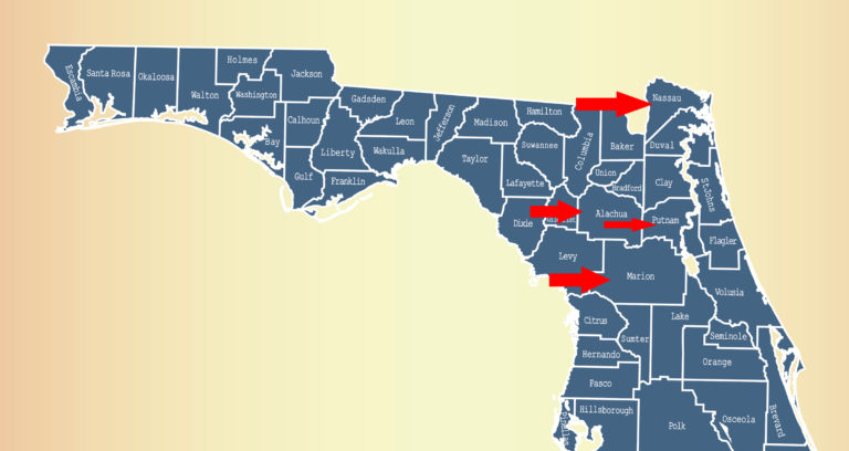 Florida Alachua Nassau Marion Putnum County map