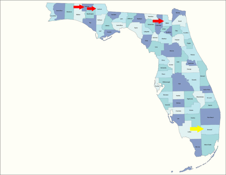 Florida EEE Baker, Holmes, Jackson Counties, strangles Broward County