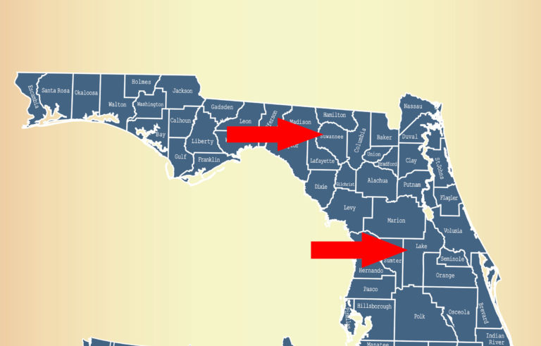 Florida map Suwannee and Lake Counties