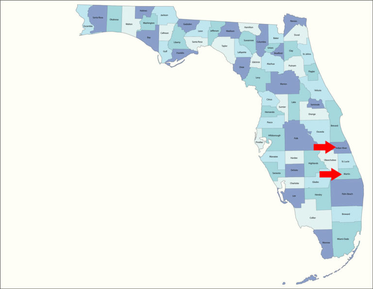 Florida map Indian River and Martin Counties