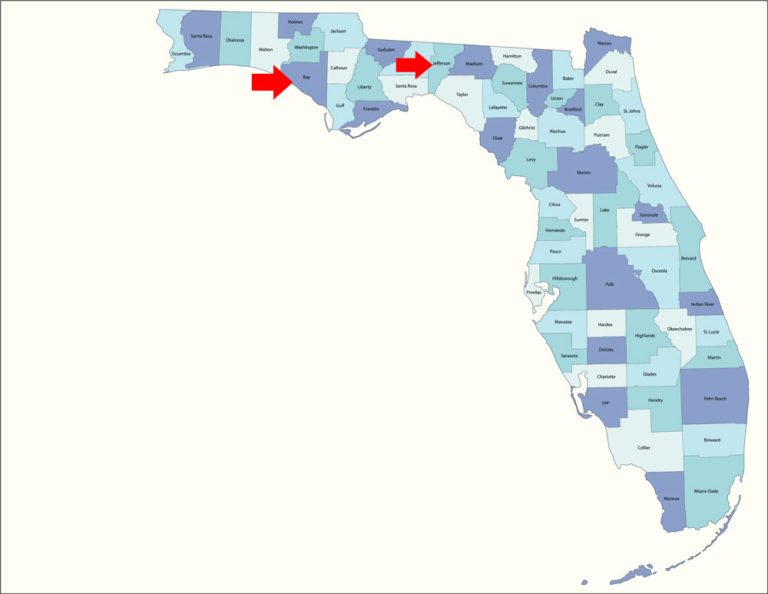 Florida Jefferson Bay Counties map