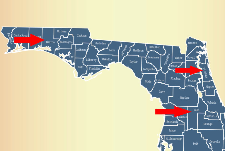 Florida Lake, Walton, and St. Johns Counties
