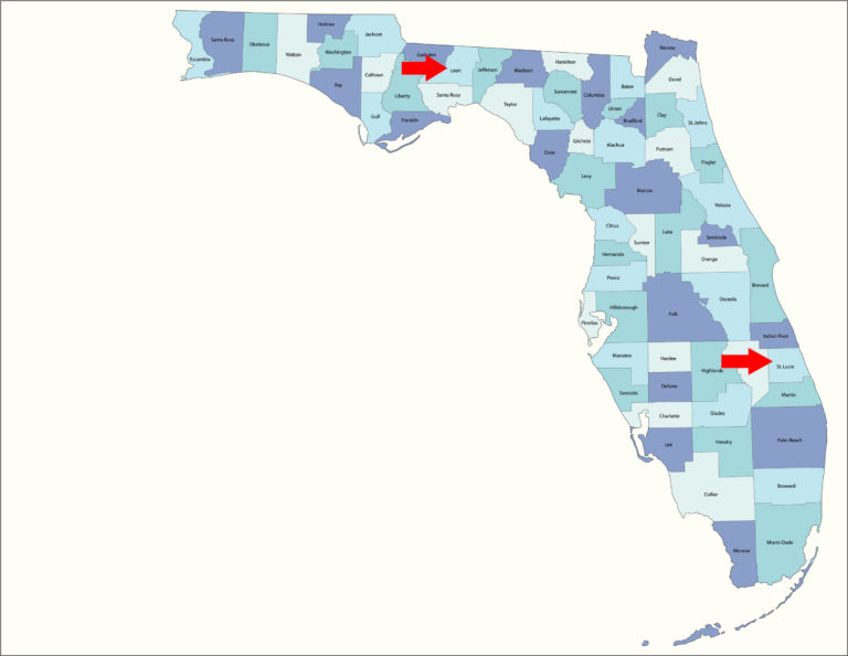 Florida map St. Lucie and Leon Counties
