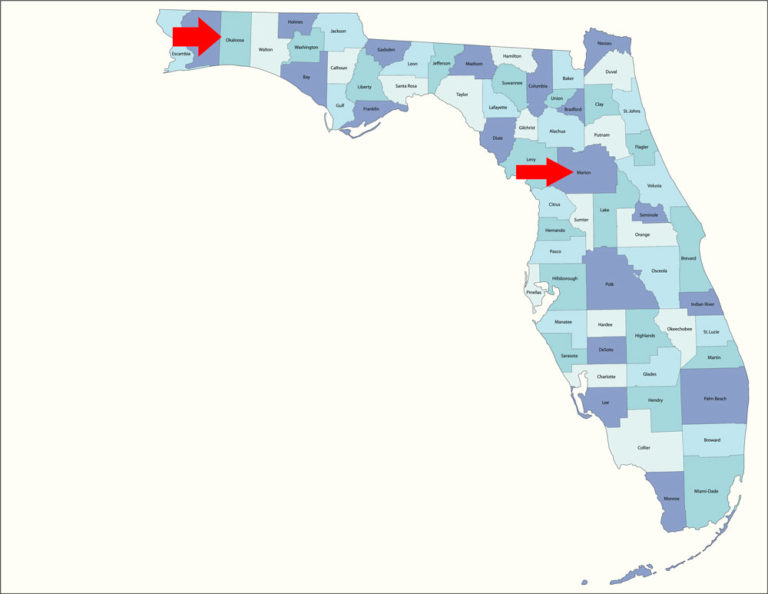 Florida Marion and Okaloosa Counties map