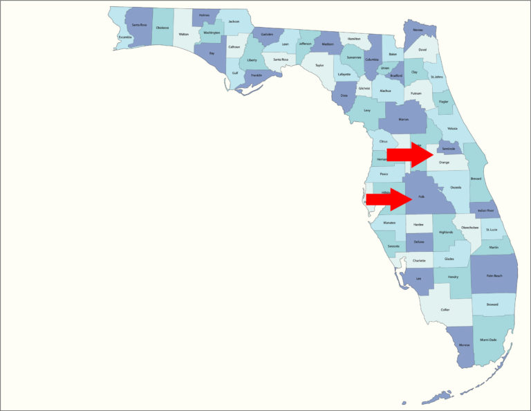 Florida Orange Polk Counties map