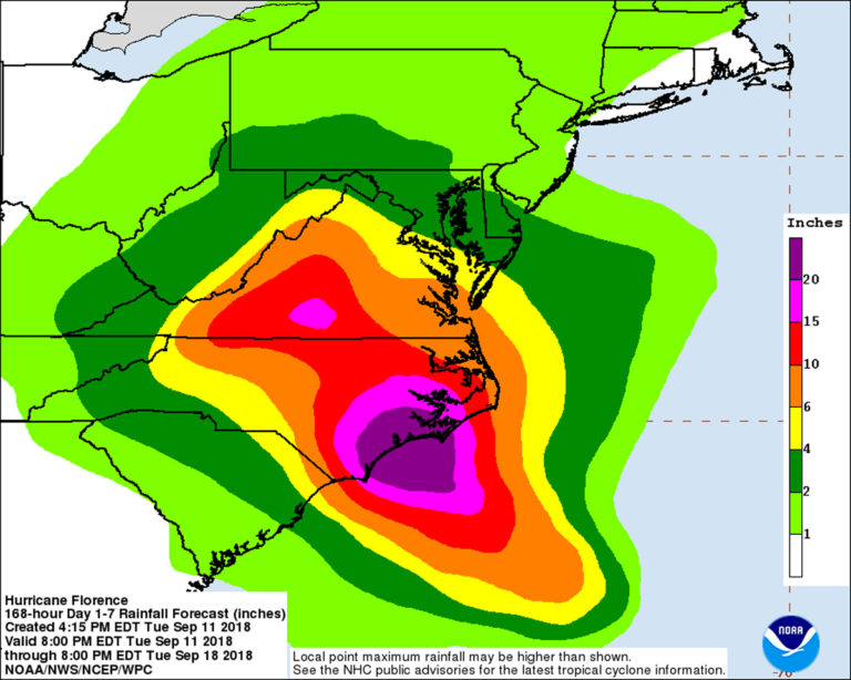 Hurricane Florence NOAA potential rainfall