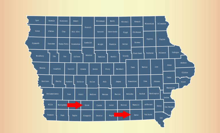 Iowa Union and Davis Counties map