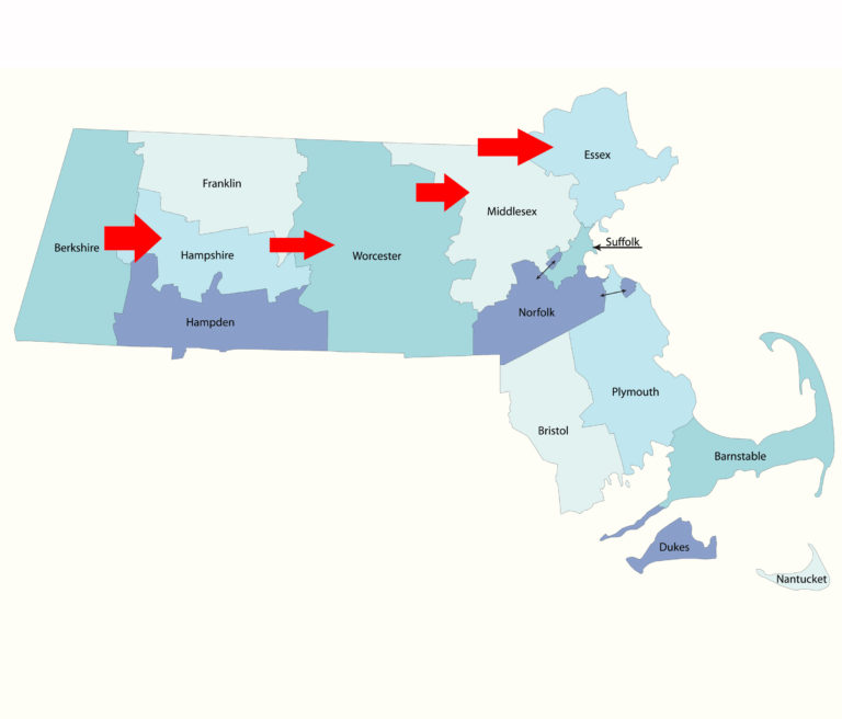 Massachusetts Essex, Worchester, Hampshire, Middlesex Counties