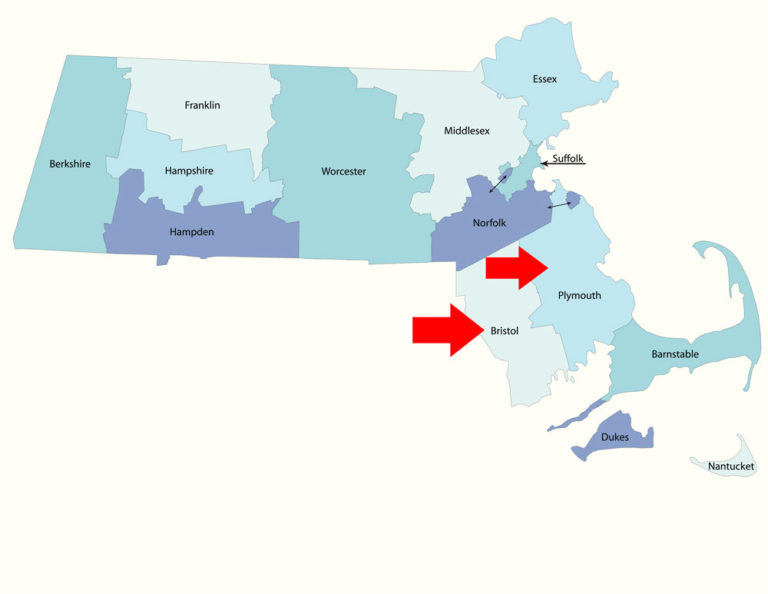Massachusetts Plymouth and Bristol Counties map