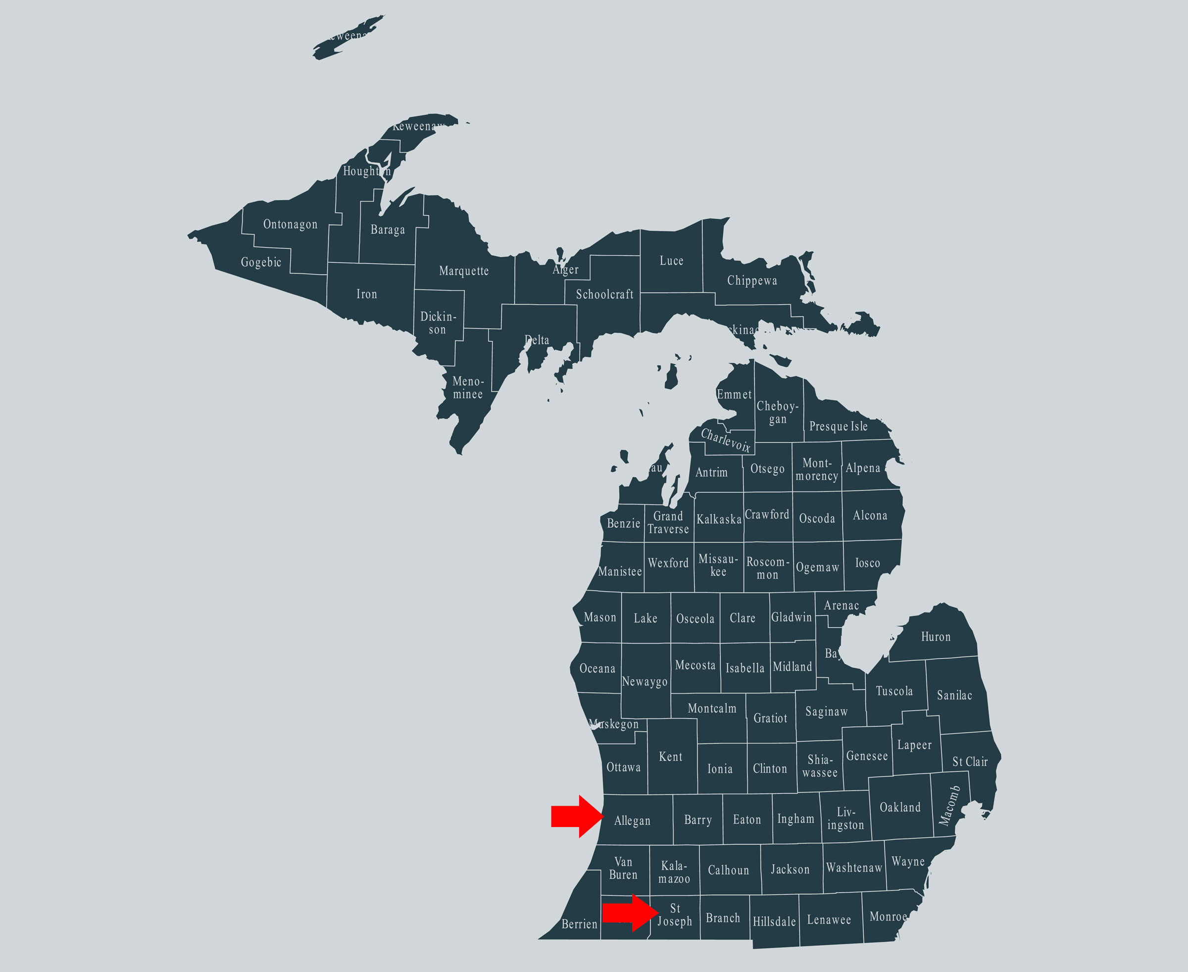 Michigan St Joseph and Allegan Counties map