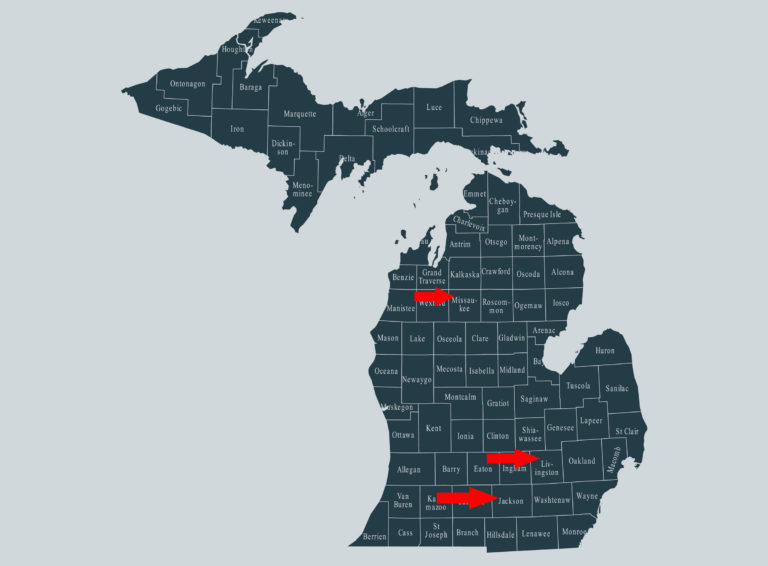 Michigan WNV county map