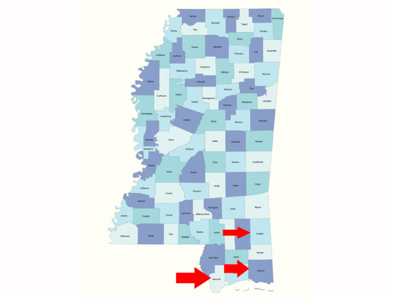 Mississippi Jackson Greene Hancock county map