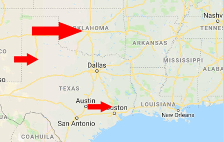 Oklahoma Texas EHM map