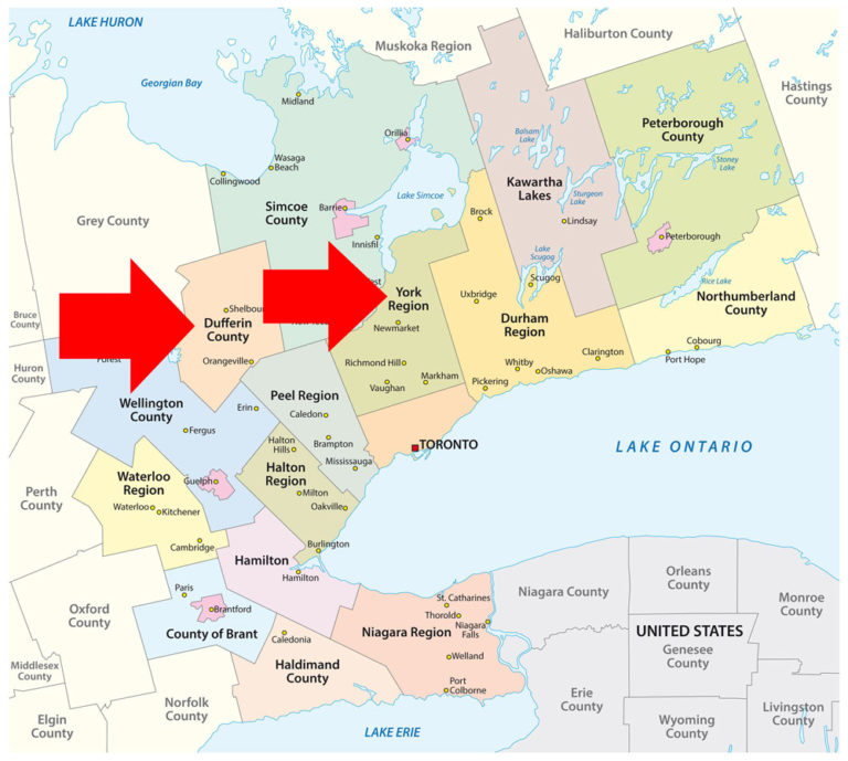 Ontario Canada Dufferin County York Region map