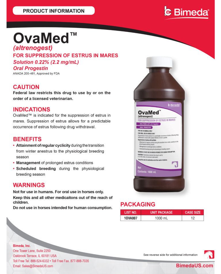Altresyn (altrenogest) rebranded OvaMed following product acquisition from Ceva Animal Health