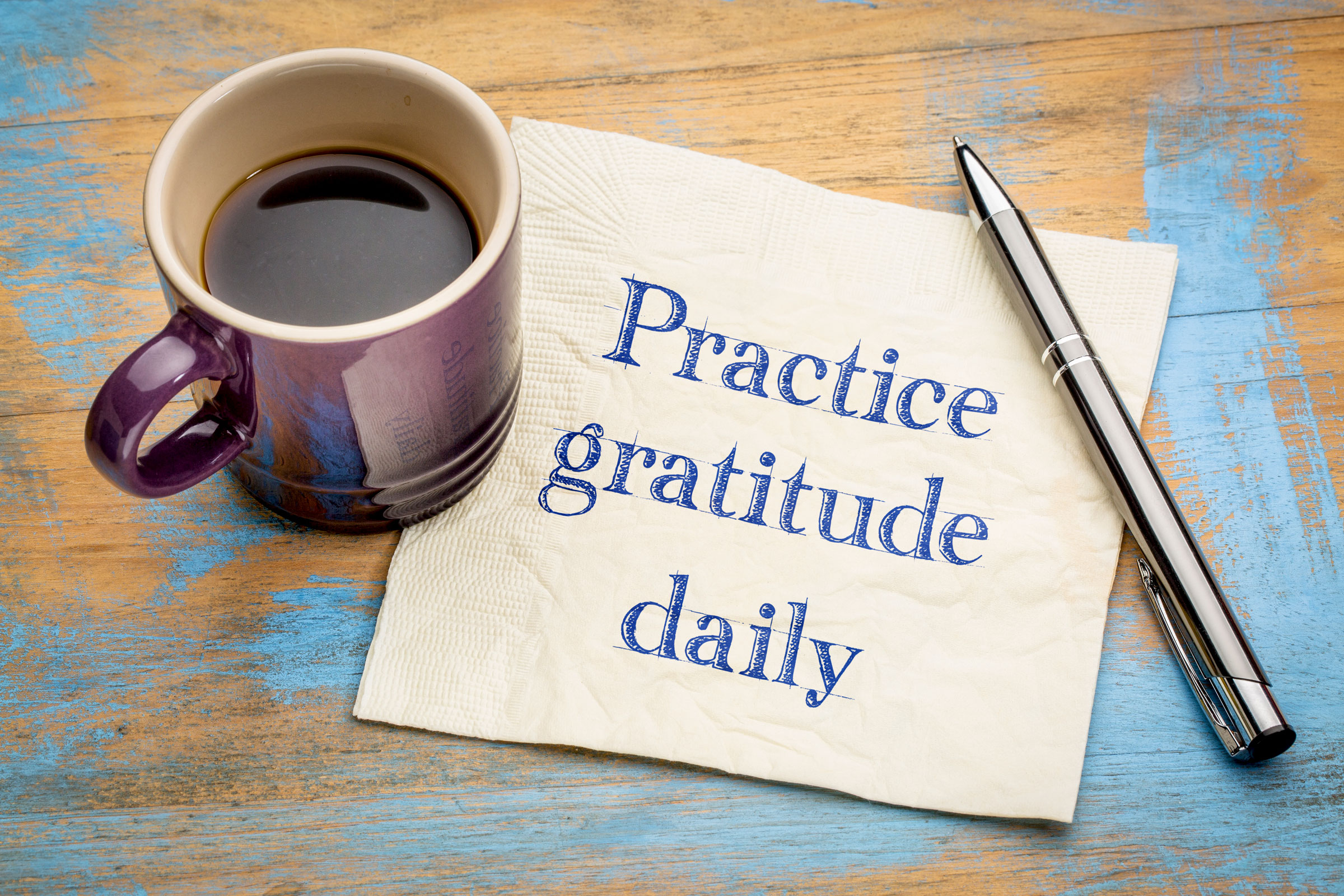 Practice gratitude daily note with coffee