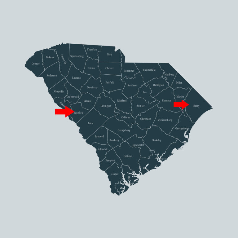 South Carolina Horry and Edgefield Counties map