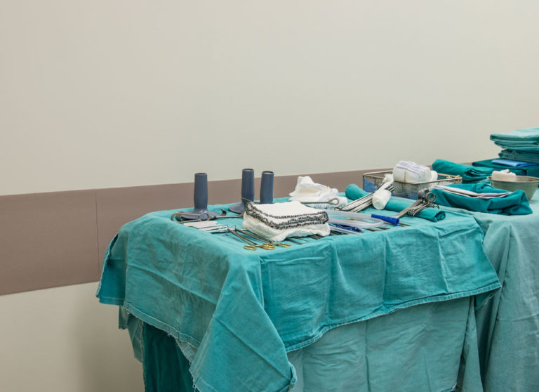 surgical equipment on trays