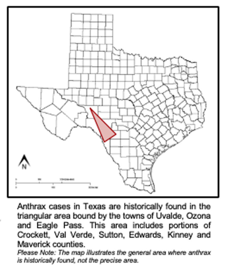 Texas Anthrax high-probability region map