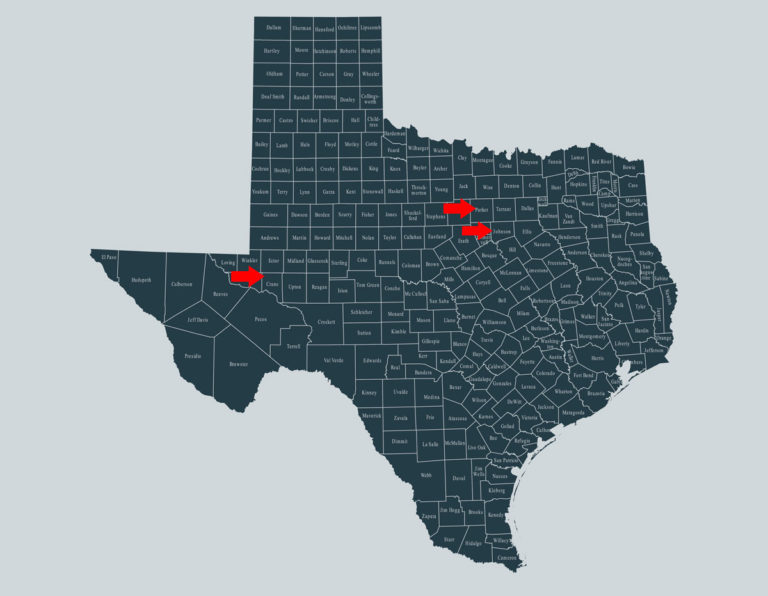 Texas Crane Johnson Parker Counties map