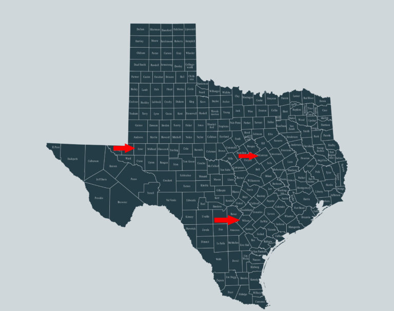 Texas Ector, McLennan, Wilson counties map