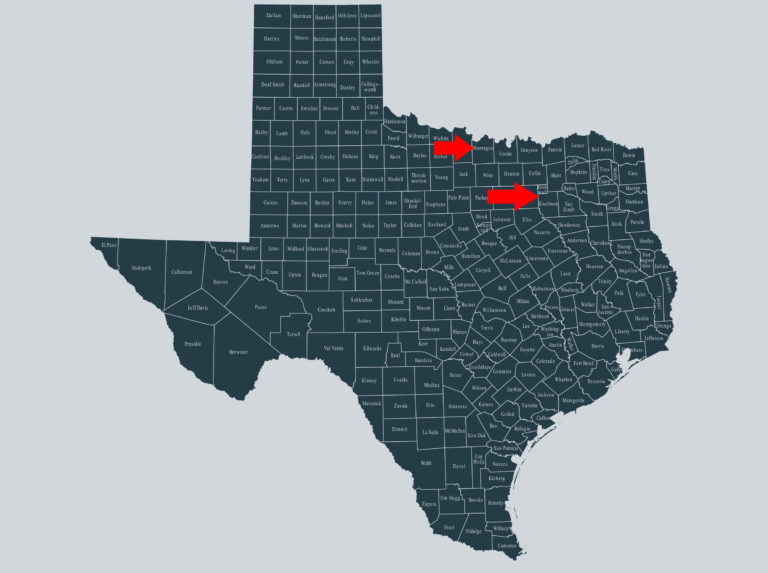 Kaufman and Montague Counties Texas map