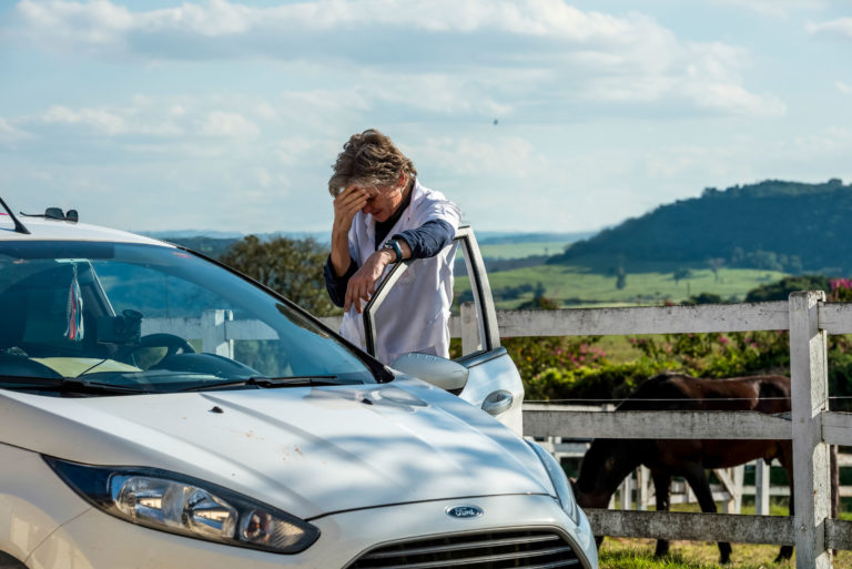 vet woman stressed car