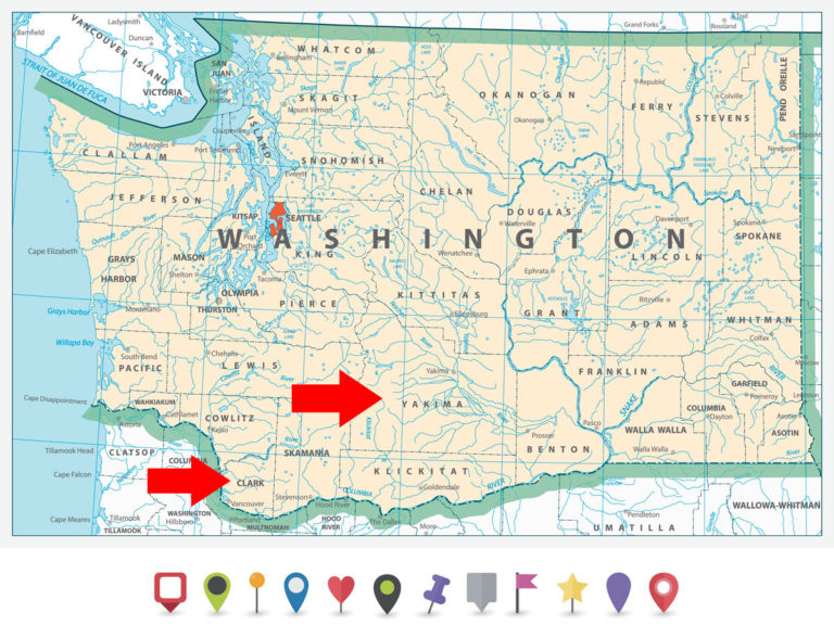 Washington state Clark and Yakima Counties map