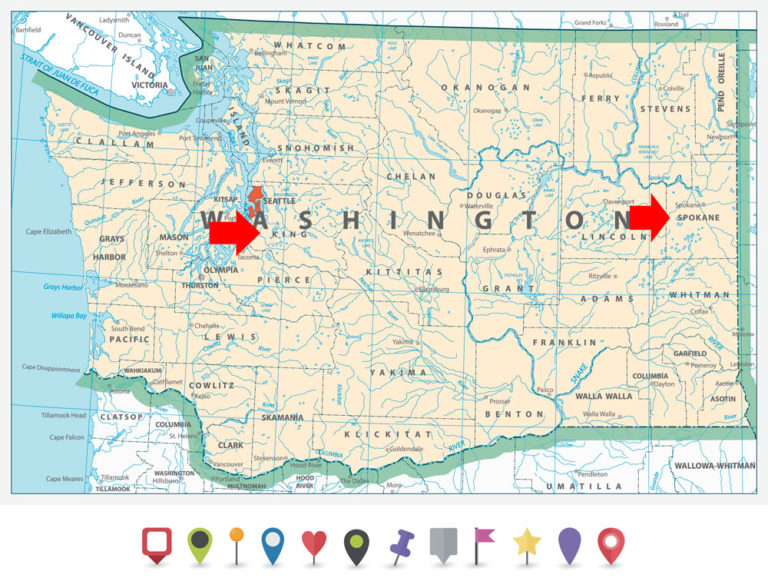 Washington state map King and Spokane Counties
