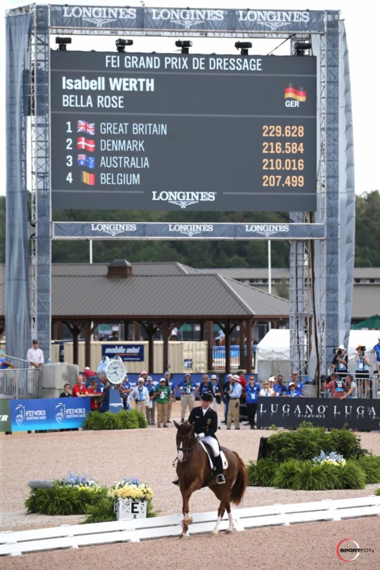 WEG dressage rider and scoreboard