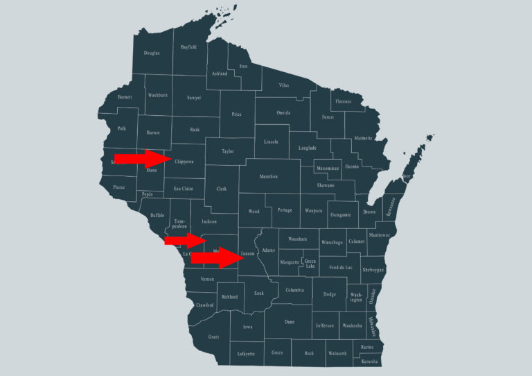 Wisconsin Monroe Juneau Chippewa Counties map