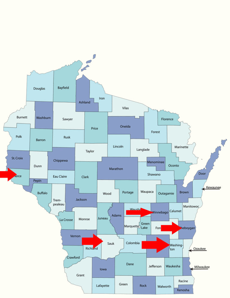 Wisconsin Counties Washington, Pierce, Sauk, Winnebago, Sheboygan