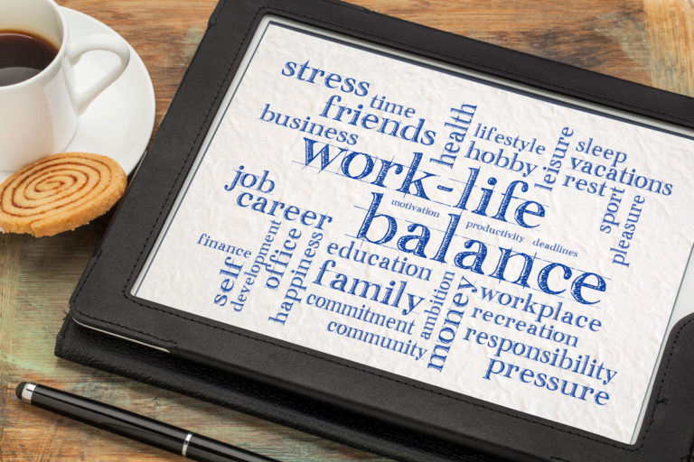 work-life balance word cloud on ipad
