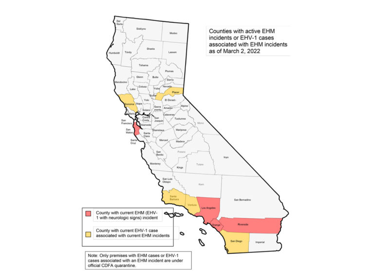 California EHM/EHV-1 cases through 3-2-22