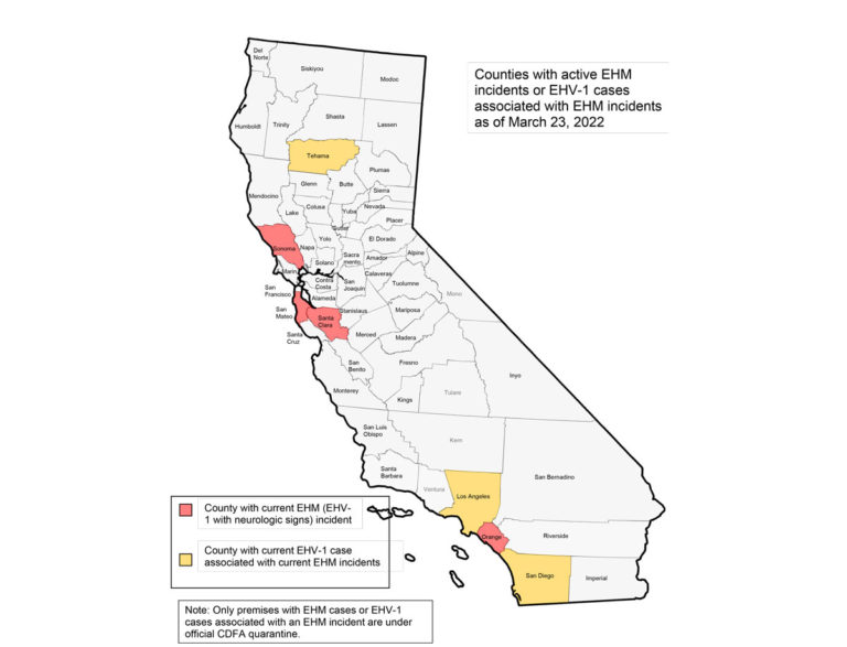 California EHV-1 EHM map 3-23-22