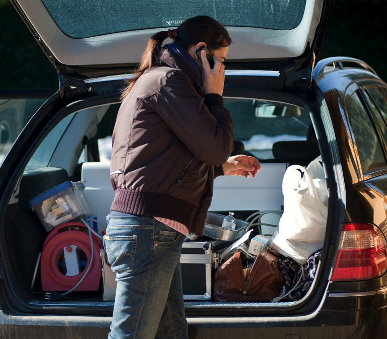 vet woman vehicle phone