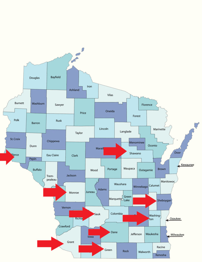 Wisconsin county map equine disease early 2022