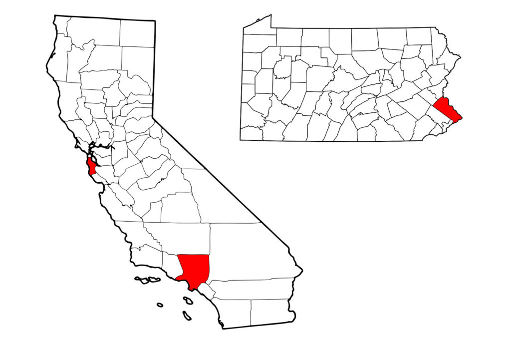 LA and San Mateo Counties CA and Bucks Co PA
