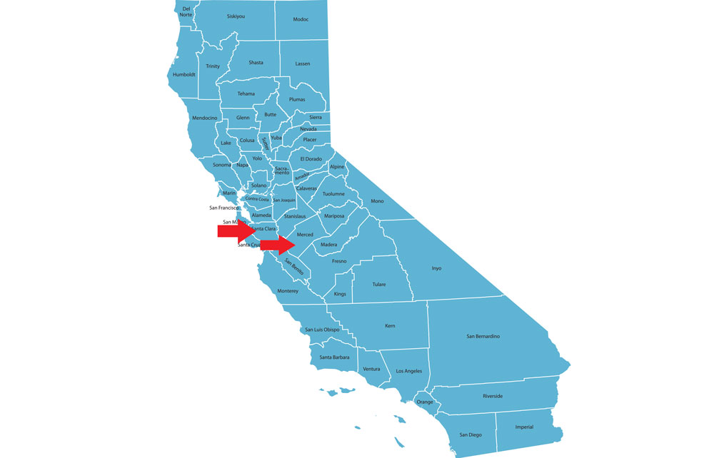 California Merced Santa Clara Counties map