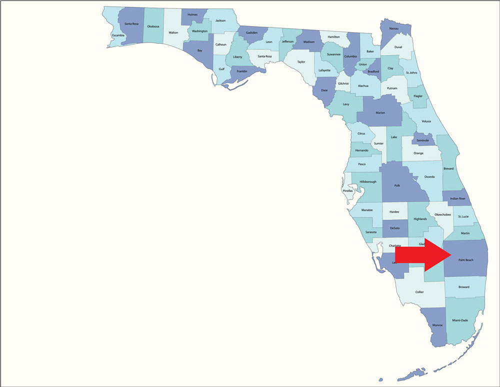 Palm Beach County Florida map
33 cases of equine strangles have been confirmed here