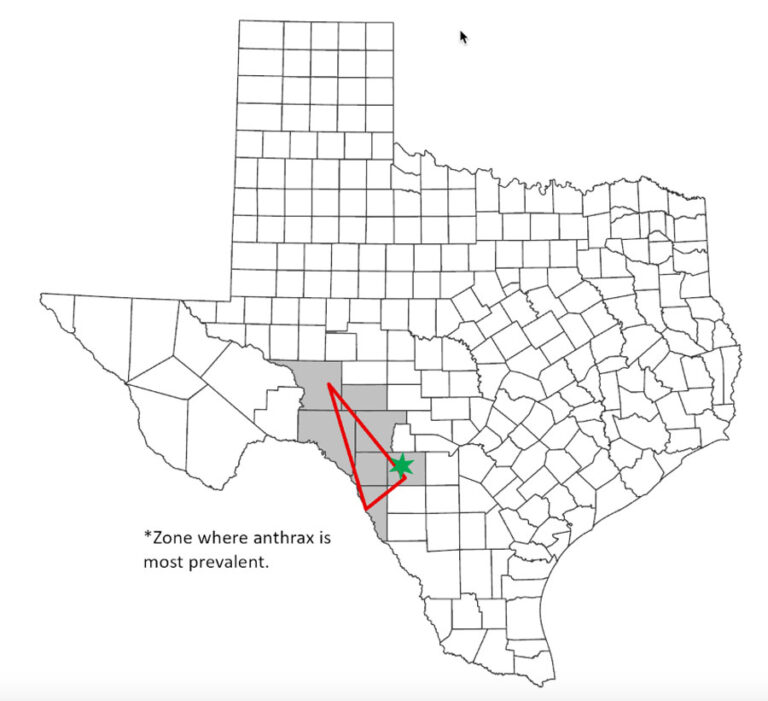 Texas map Uvalde County anthrax