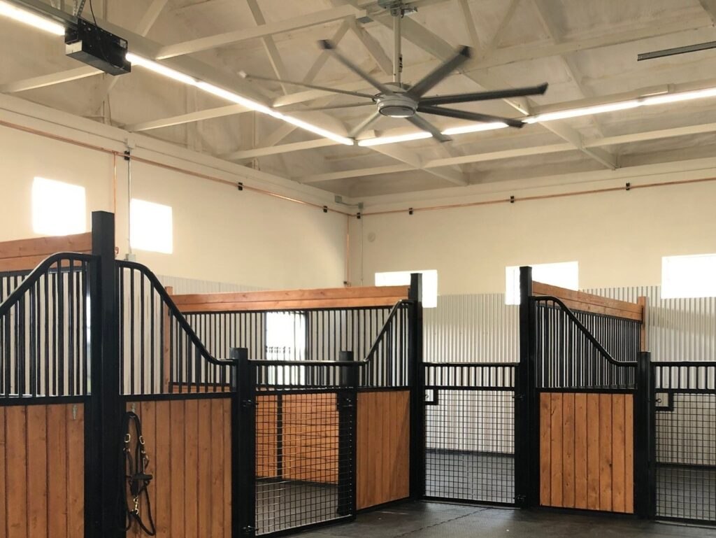 A small barn in what was originally a garage. The right light for your equine hospital can improve any space. 