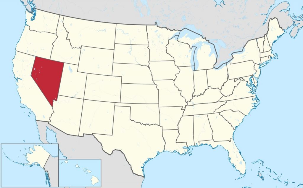 Map of the US highlighting Nevada. 