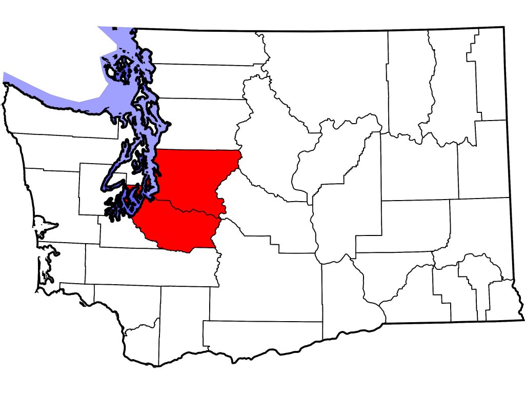 Map of King County and Pierce County, Washington, two counties that have confirmed equine influenza