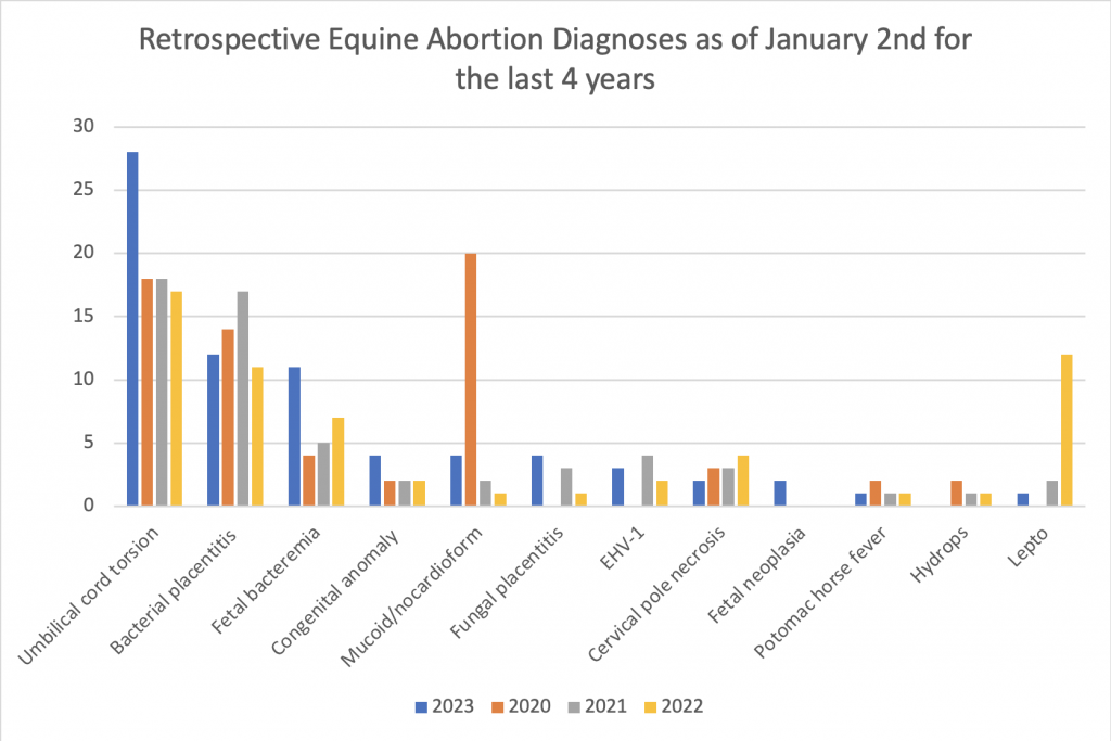 Causes of equine abortion during the 2020, 2021, 2022, and 2023 foal crops