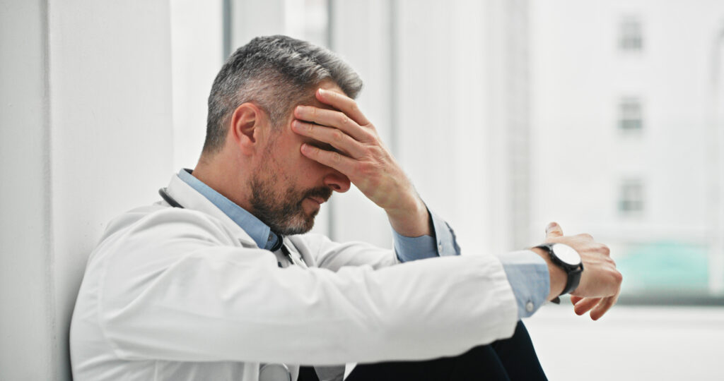 Stressed, burned out veterinarian.