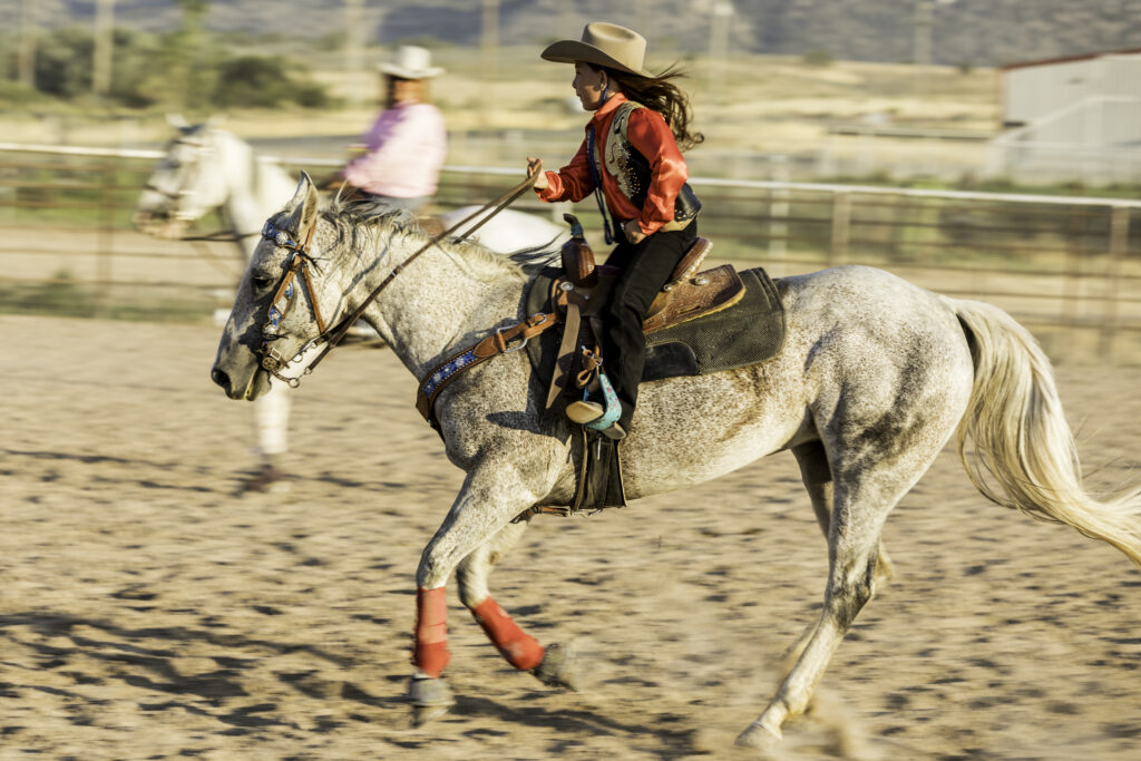 old horse girl riding western